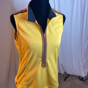 Tail golf/tennis/ active shirt yellow with navy and brown trim details
